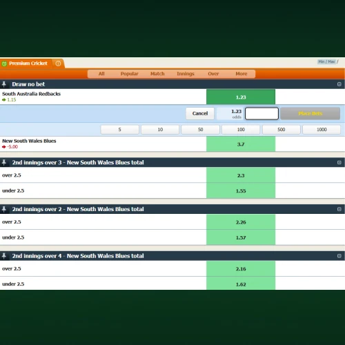 Betting market selection on cricket match